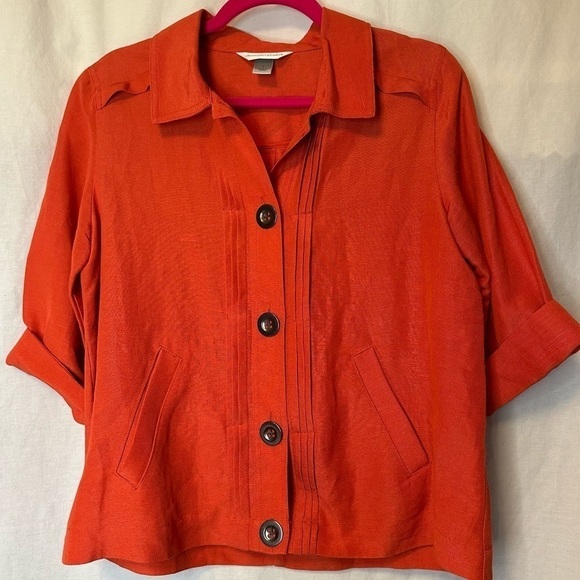 Christopher & Banks Button Up Linen Shirt Jacket Red Orange Womens Size S Pleats - Picture 1 of 9